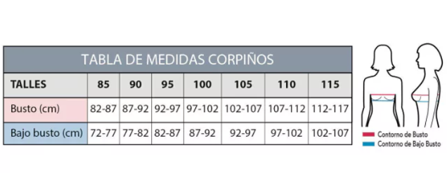 Tabla de talles de corpiños deportivos shops